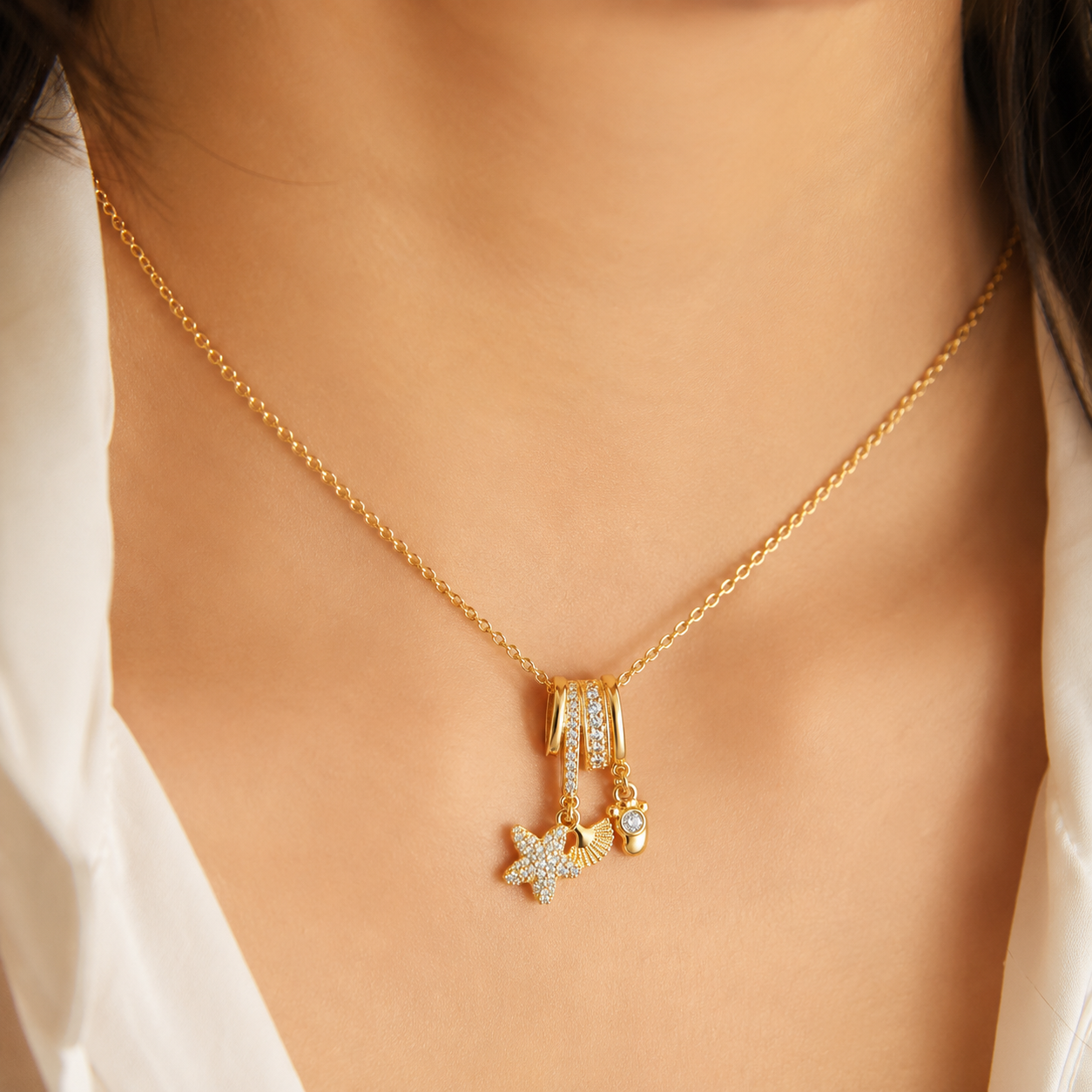 Gold Starfish Charm Necklace