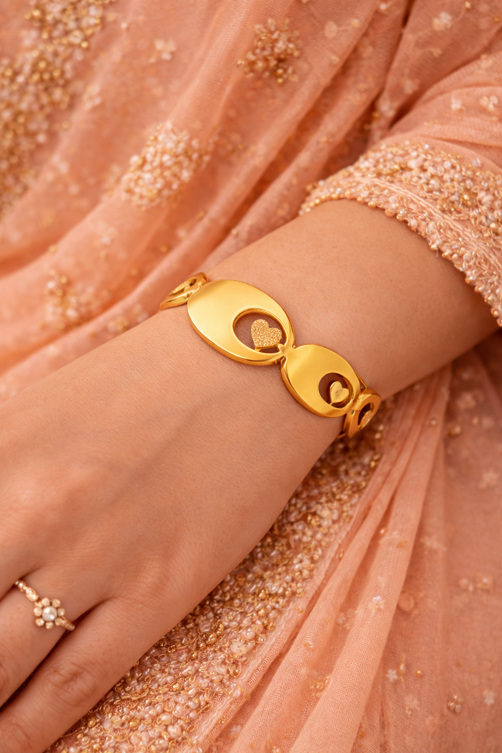 Love Heart Charm Cuff Bracelet
