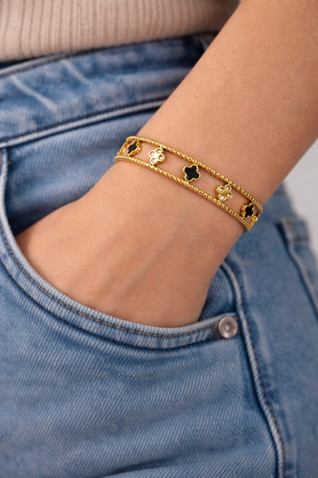 Clover Motif Open Cuff Bracelet
