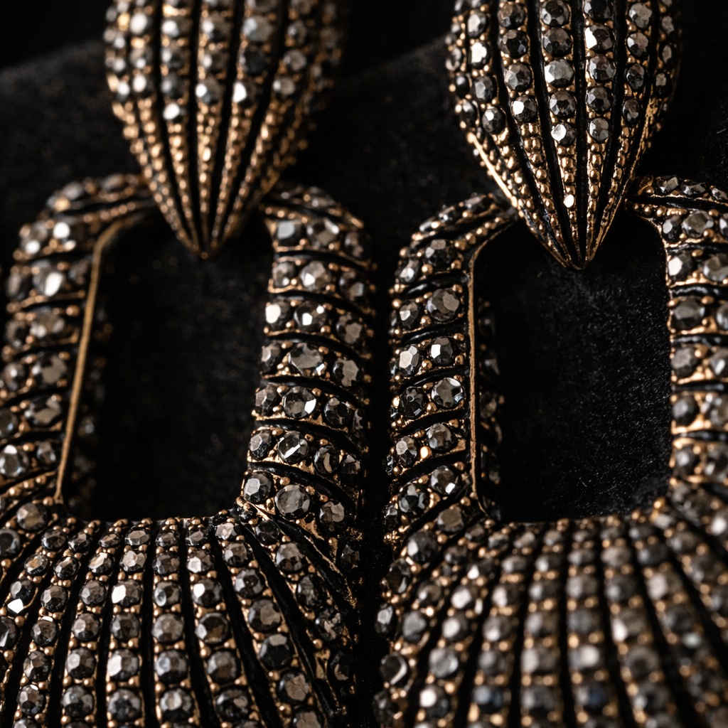 Oxidized Black Crystal Hollow Rectangle Drop Earrings