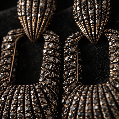 Oxidized Black Crystal Hollow Rectangle Drop Earrings
