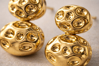 Gold Double Dome Stud Earrings