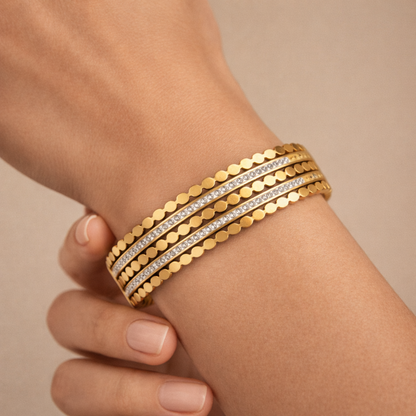Triple Row Diamond Gold Cuff Bracelet