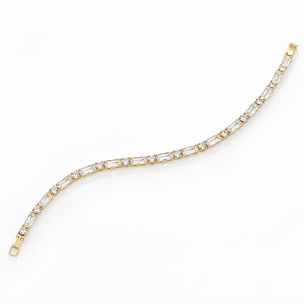 Gold Baguette Crystal Tennis Bracelet