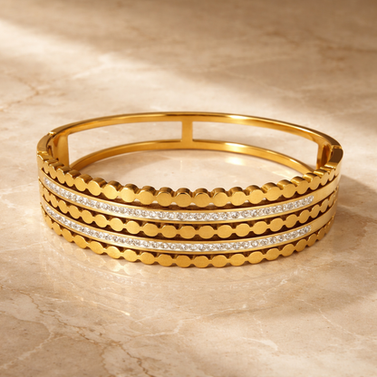 Triple Row Diamond Gold Cuff Bracelet