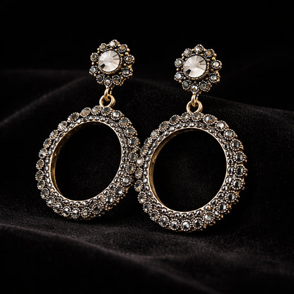 Vintage Crystal Halo Circle Drop Earrings