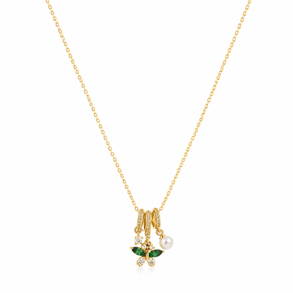 Gold Green Butterfly Charm Necklace