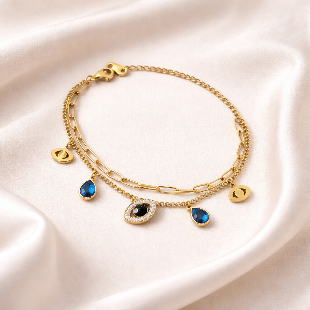 Gold Evil Eye Charm Bracelet