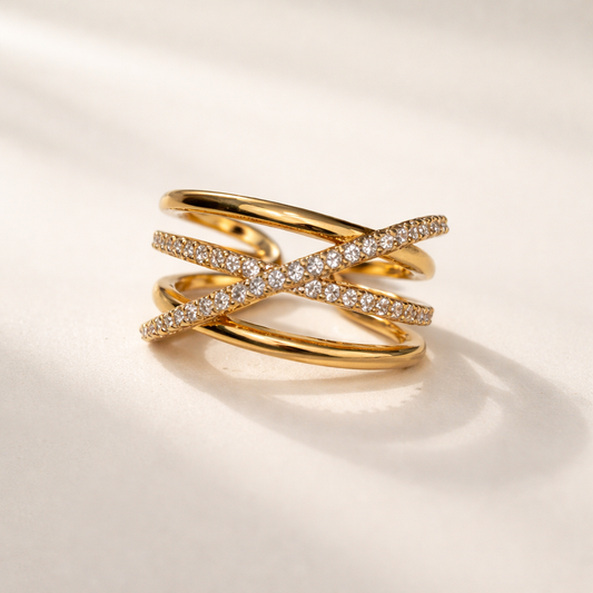 Gold Criss Cross Diamond Pavé Ring