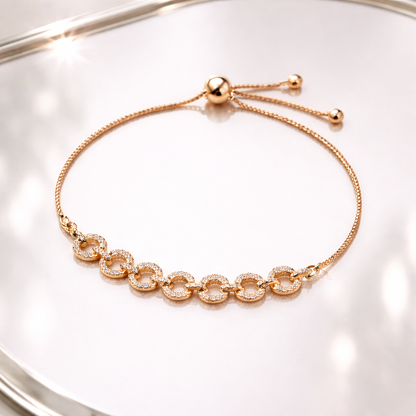 Rose Gold CZ Circle Link Adjustable Bracelet
