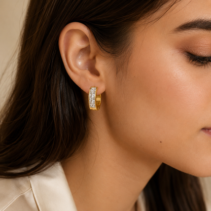 Princess Cut Crystal Huggie Hoop Earrings