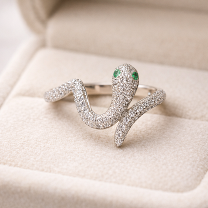 Emerald Eyes Snake CZ Statement Ring