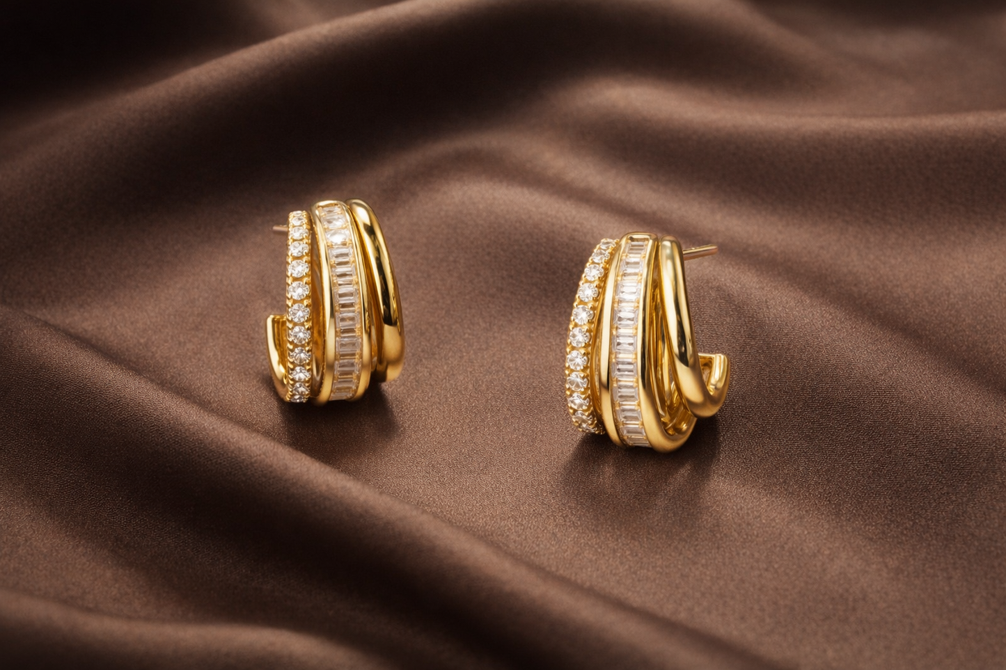 Gold Layered Crystal Hoop Earrings