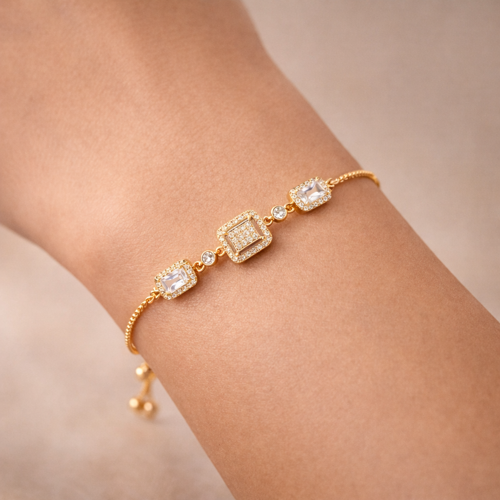 Gold Square Crystal Adjustable Bracelet