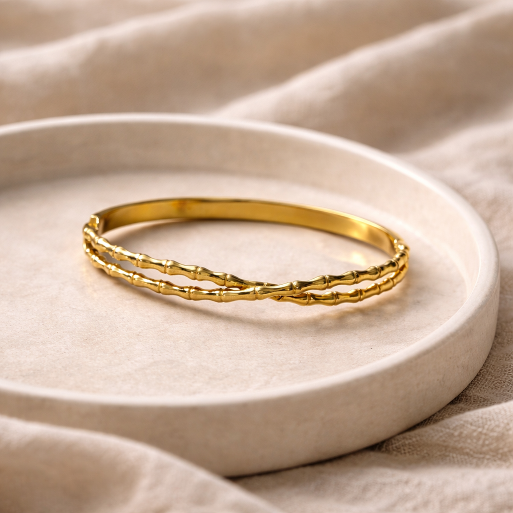 Gold Bamboo Twist Bangle