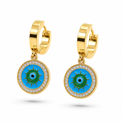 Gold Evil Eye Charm Huggie Earrings