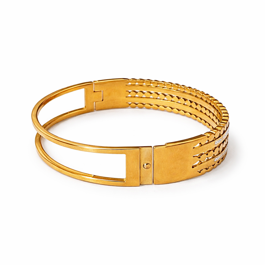 Triple Row Diamond Gold Cuff Bracelet