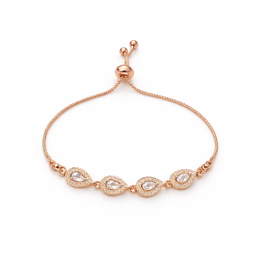 Rose Gold Teardrop CZ Adjustable Bracelet
