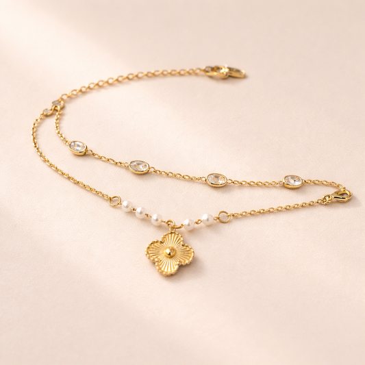Gold Layered Pearl Flower Charm Bracelet