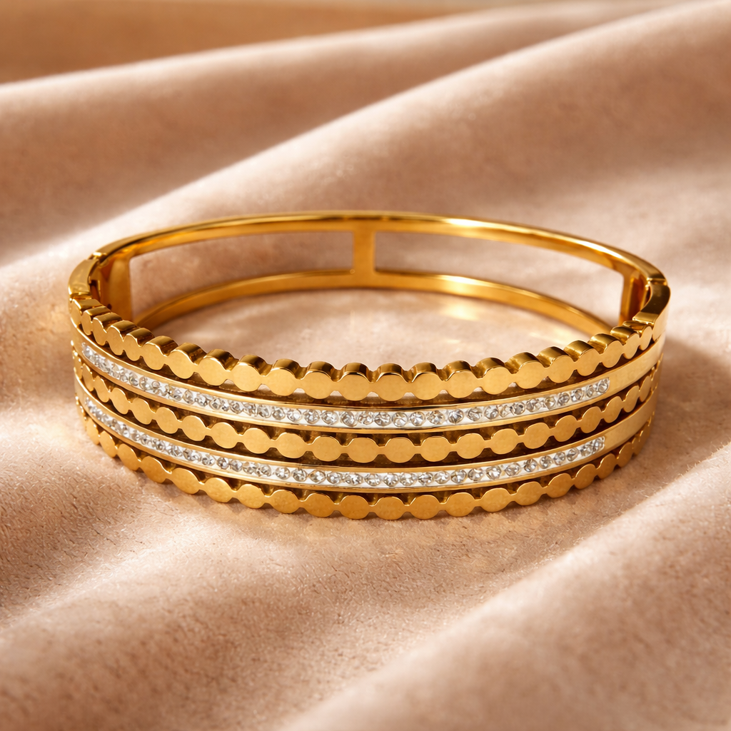 Triple Row Diamond Gold Cuff Bracelet