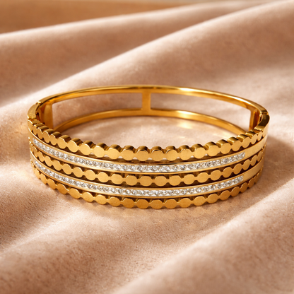 Triple Row Diamond Gold Cuff Bracelet