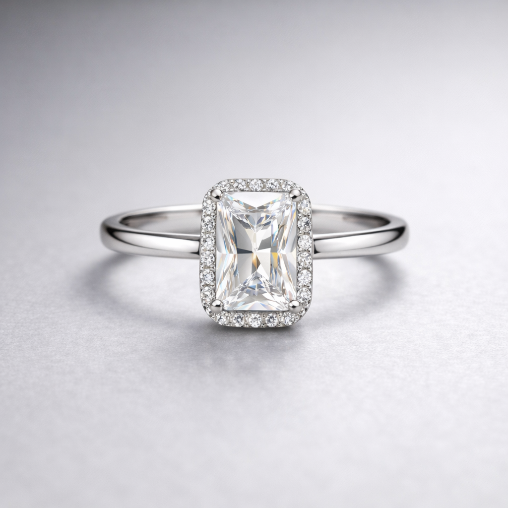 Radiant Cut Halo Crystal Ring