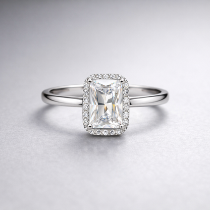 Radiant Cut Halo Crystal Ring