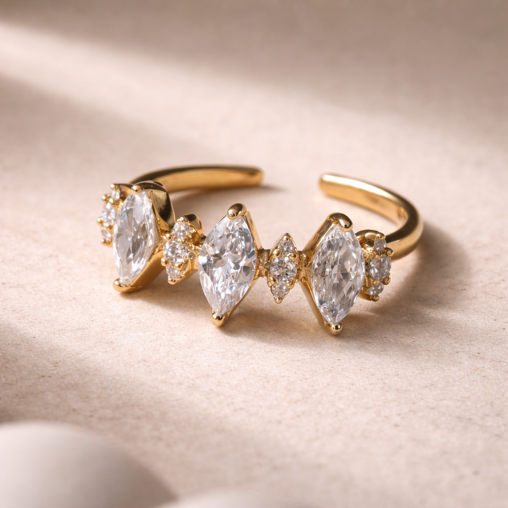 Marquise Crystal Open Adjustable Gold Ring