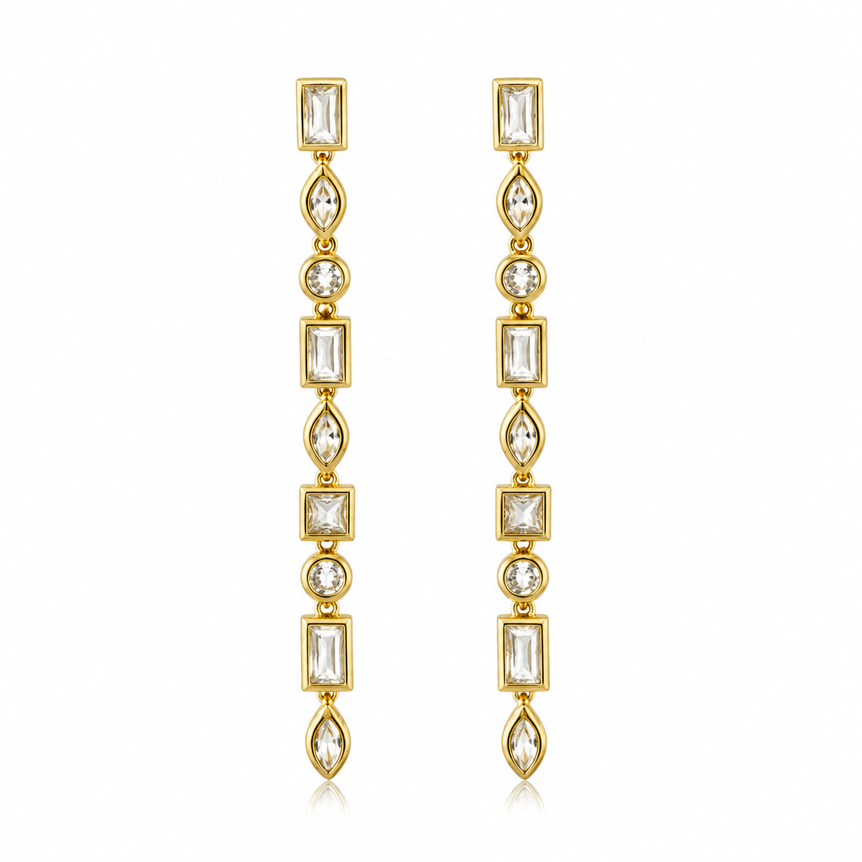 Gold Geometric Crystal Drop Earrings