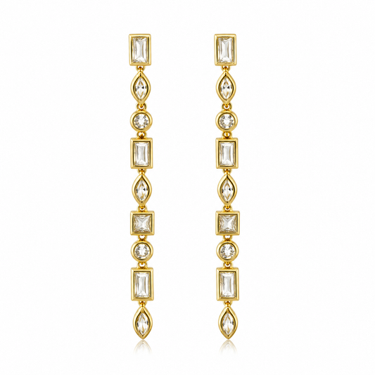 Gold Geometric Crystal Drop Earrings