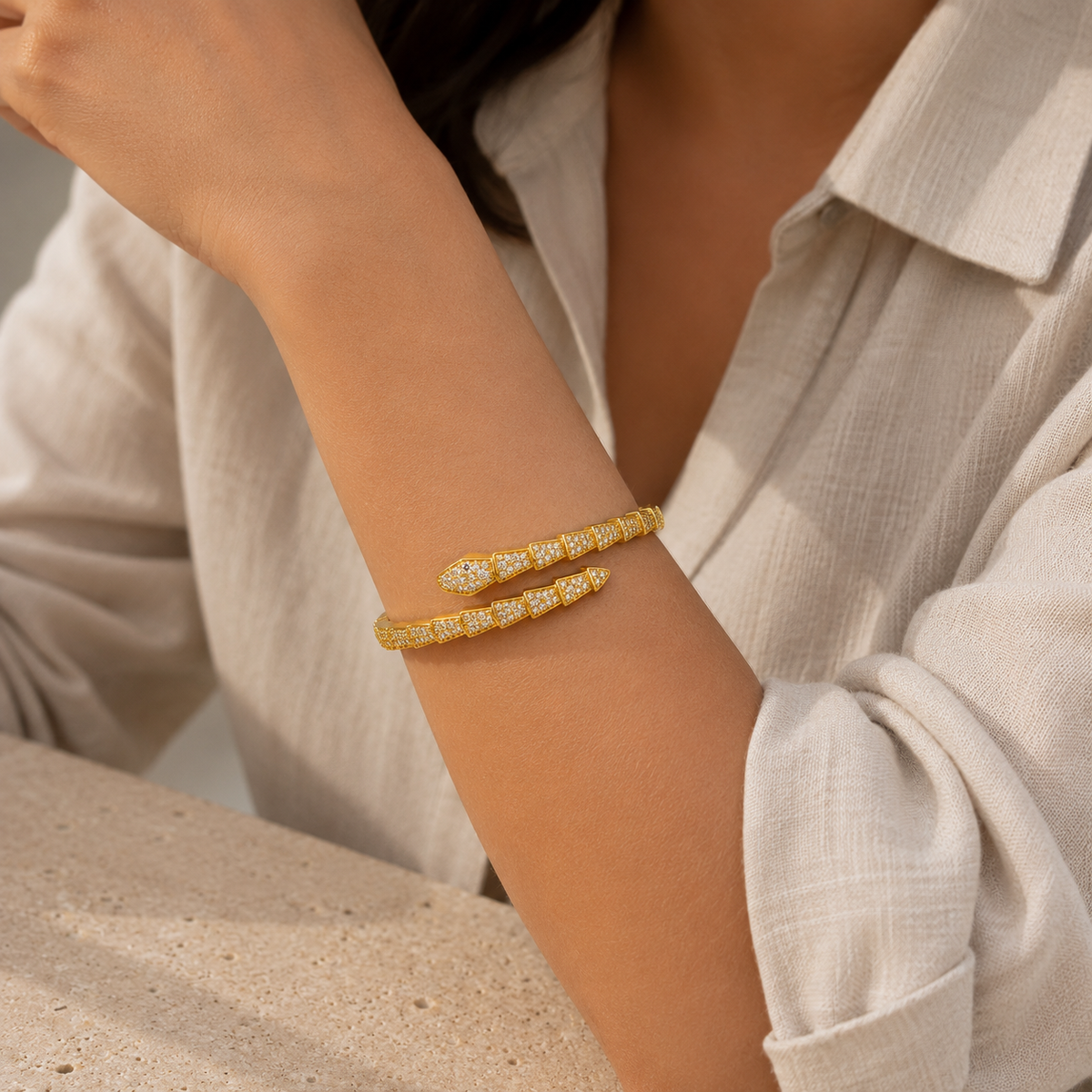 Gold Crystal Snake Bracelet