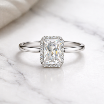 Radiant Cut Halo Crystal Ring