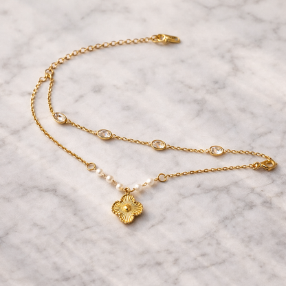 Gold Layered Pearl Flower Charm Bracelet