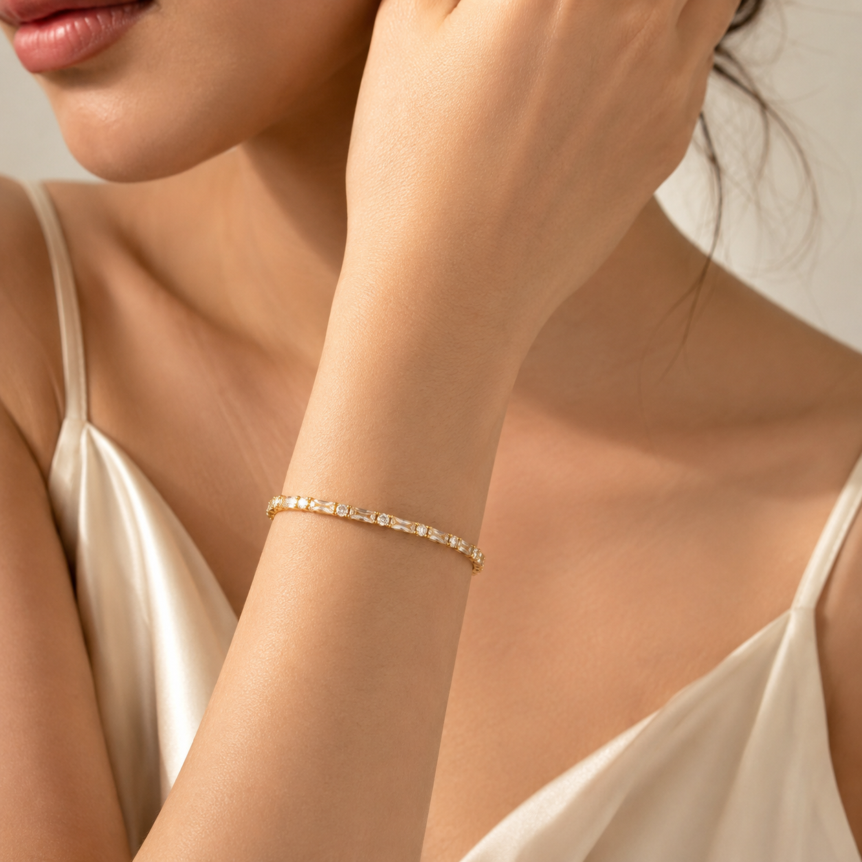 Gold Baguette Crystal Tennis Bracelet