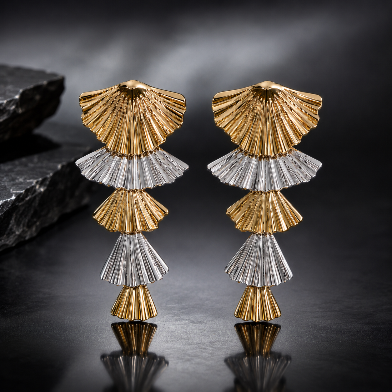Gold & Silver Fan Drop Earrings