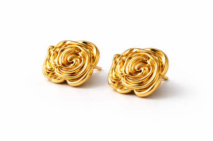 Gold Rose Swirl Stud Earrings
