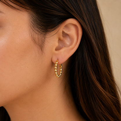 Minimal Gold Beaded Hoop Earrings