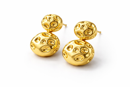 Gold Double Dome Stud Earrings
