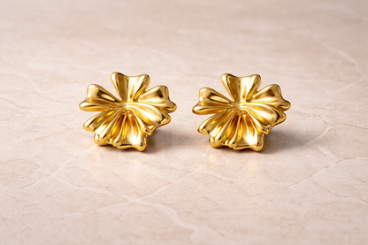 Gold Flower Statement Stud Earrings