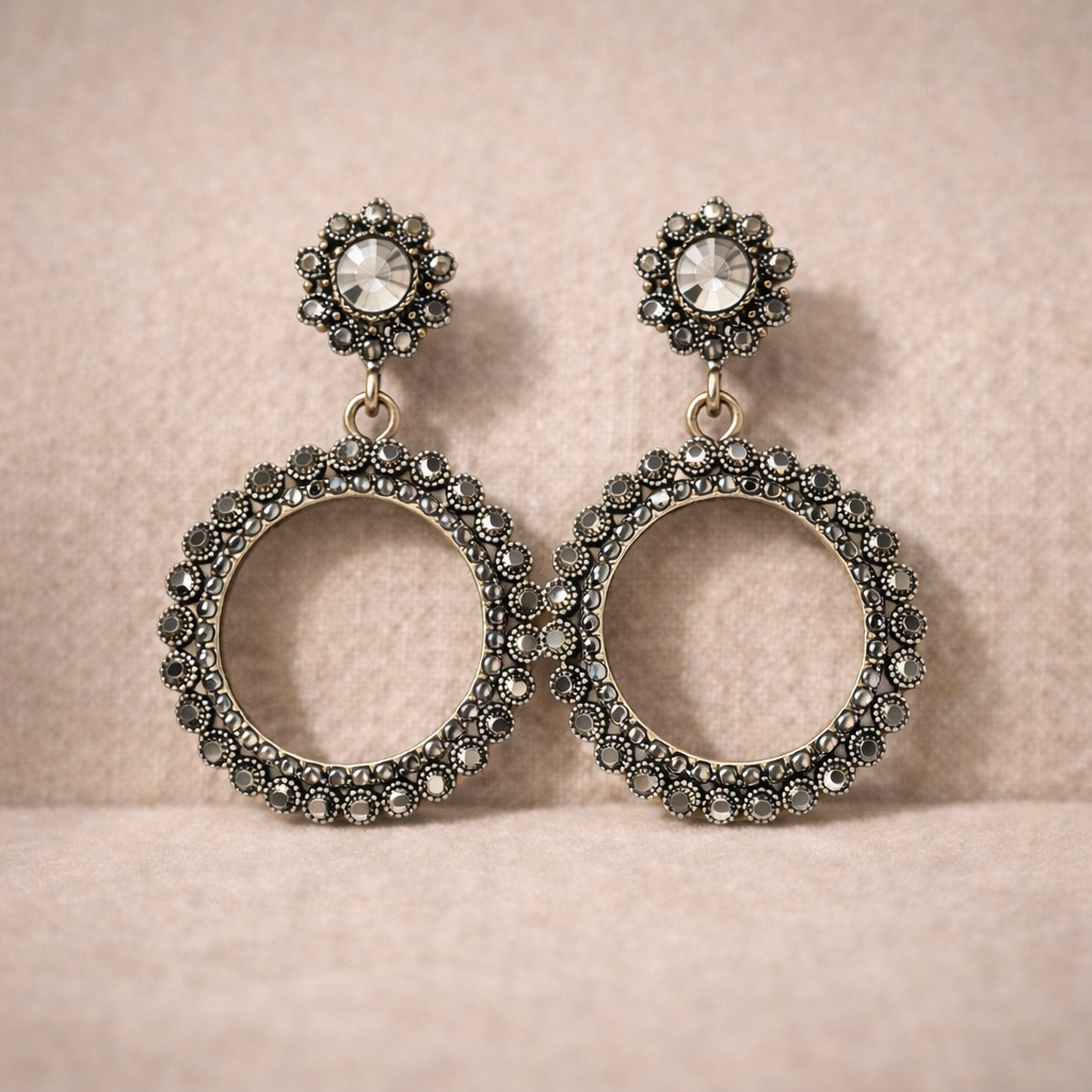 Vintage Crystal Halo Circle Drop Earrings
