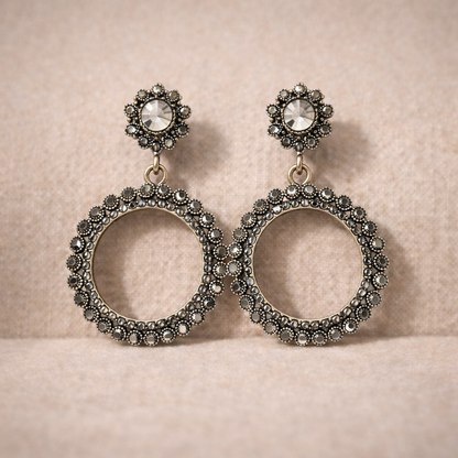 Vintage Crystal Halo Circle Drop Earrings