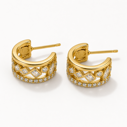 Gold Geometric Crystal Huggie Earrings