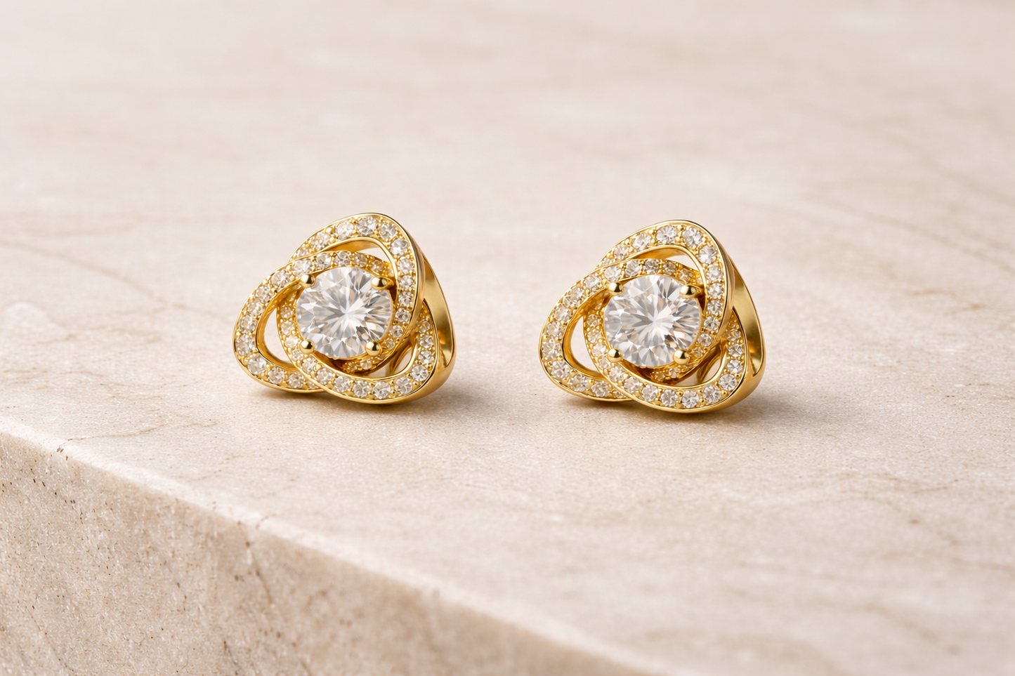 Gold Swirl Crystal Stud Earrings