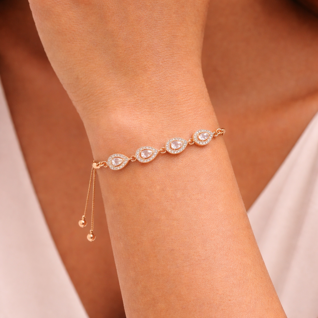 Rose Gold Teardrop CZ Adjustable Bracelet