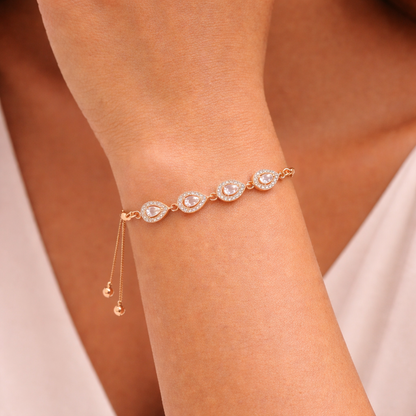 Rose Gold Teardrop CZ Adjustable Bracelet