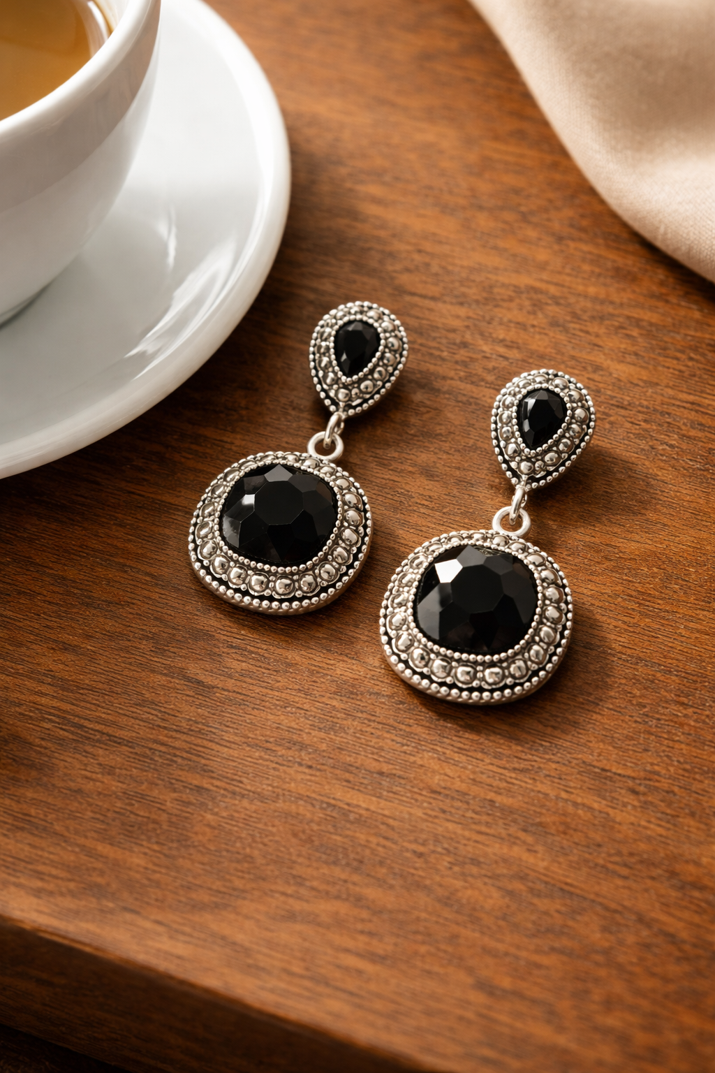 Black Crystal Vintage Drop Earrings
