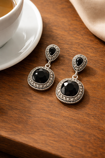 Black Crystal Vintage Drop Earrings