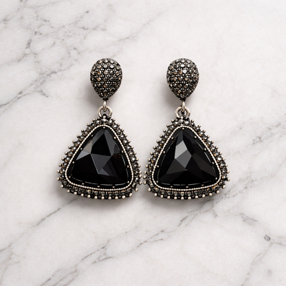 Black Crystal Triangle Drop Earrings