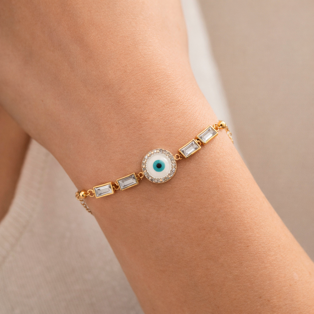 Gold Evil Eye Crystal Protection Bracelet