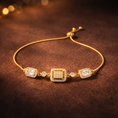 Gold Square Crystal Adjustable Bracelet